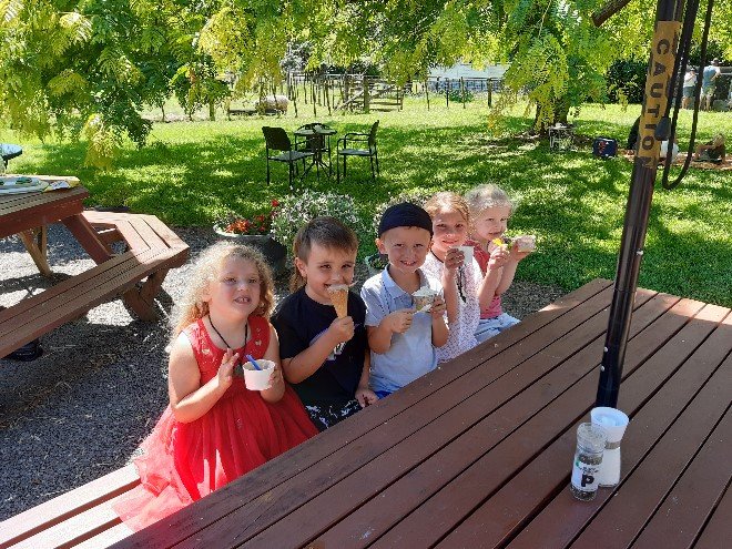 Kids eating ice cream at the Cheese Barn
