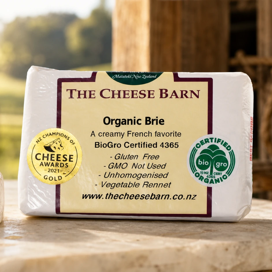 Organic Brie from The Cheese Barn at Matatoki, a creamy certified organic brie, gold medal winner at the NZ Champions of Cheese Awards