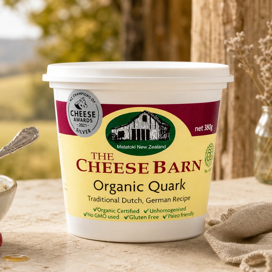 Organic Quark from The Cheese Barn at Matatoki, a 380g pottle made to a traditional Dutch and German recipe